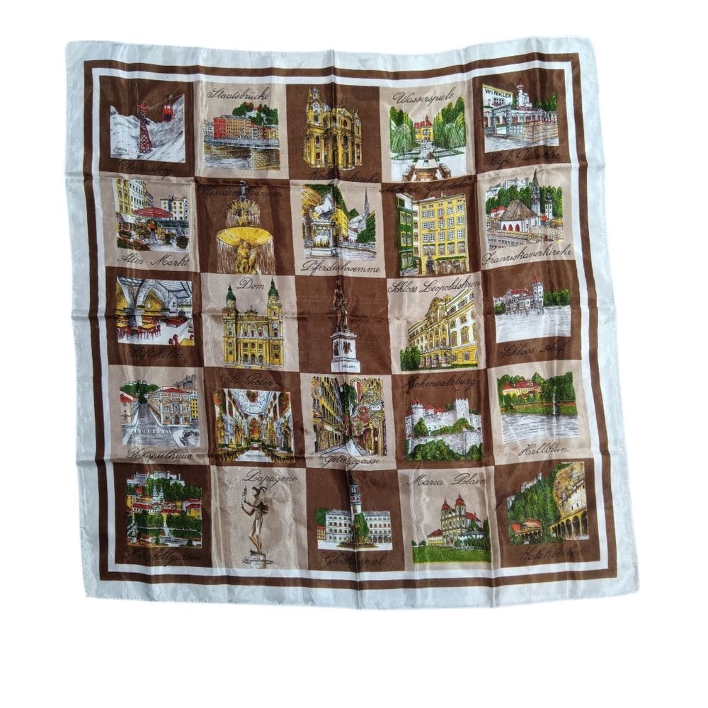 Vintage Souvenir Austrian Scarf Scenic Silky Square Made in Italy